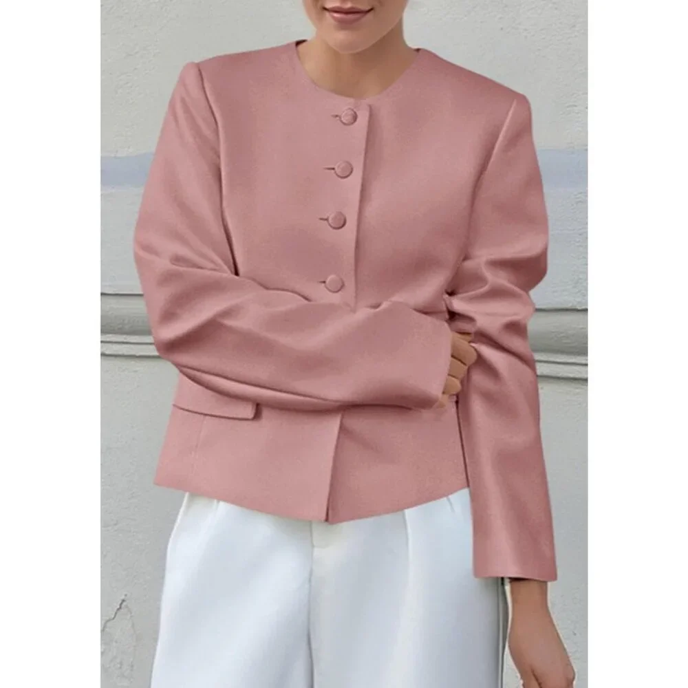 Women's Pink Blazers Business Casual Outfits Fall Fashion Long Sleeve Jacket